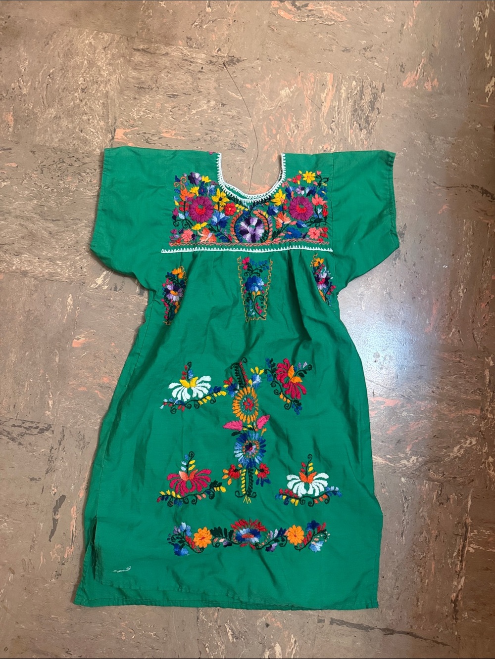 Green Embroidered Floral Kids Dress
